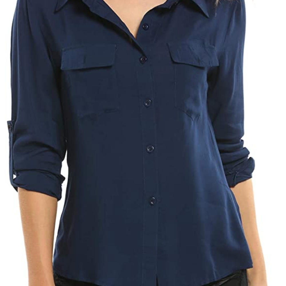 Navy button up blouse